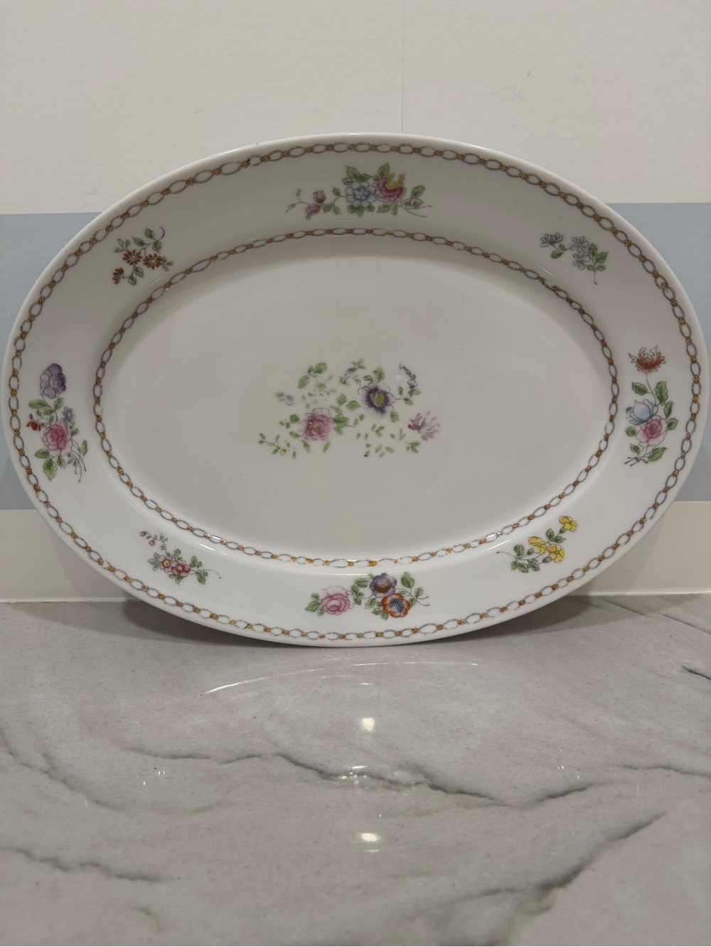 Vintage Nippon White Floral Porcelain Platter with Gold Accents Hand Painted